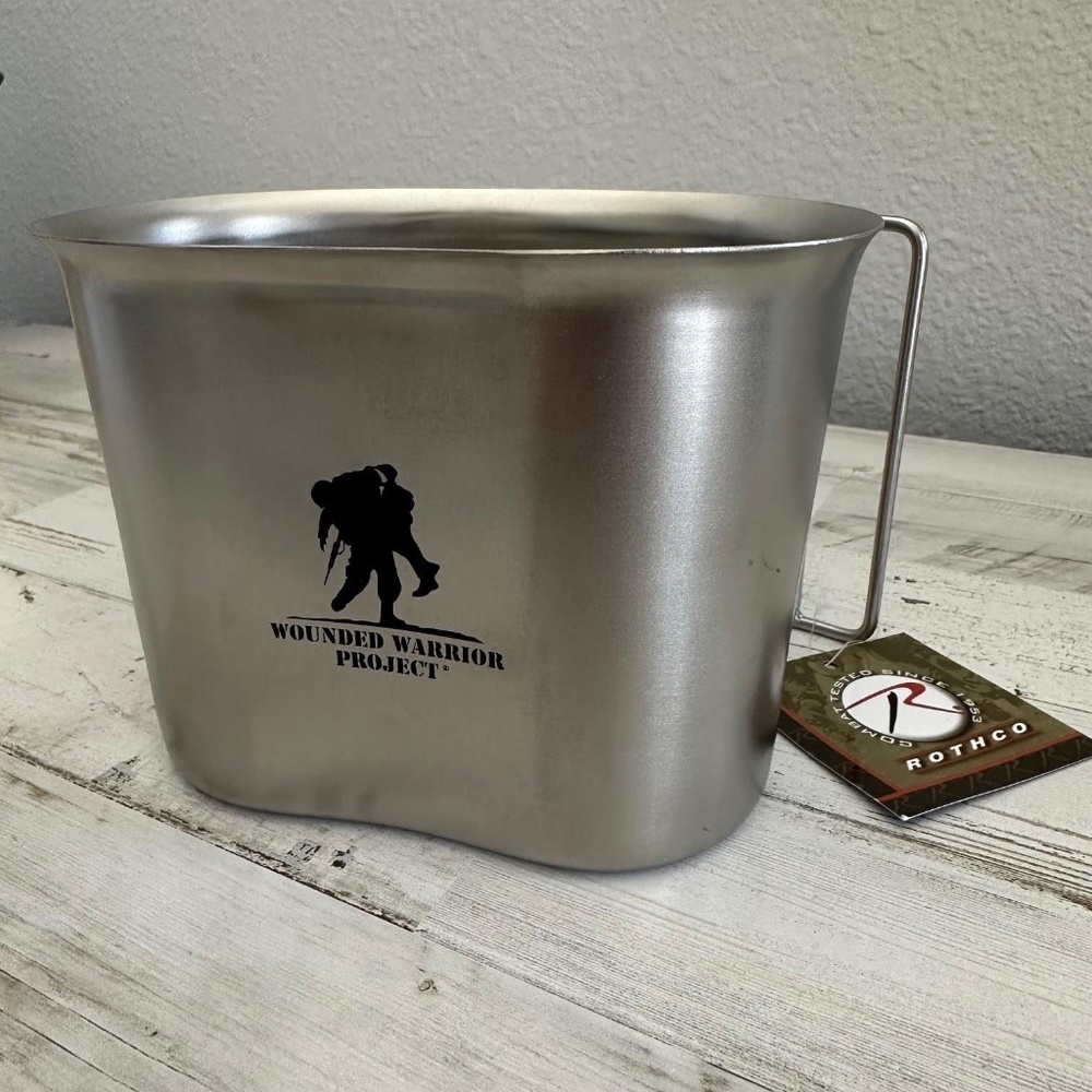 (New) Wounded Warrior GI Style  Stainless Steel Canteen Cup Collapsible Handle